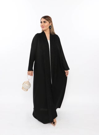 Elegant Black Abaya Decorated On The Front And Back