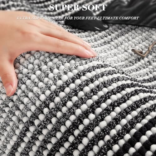 BSICPRO Bathroom Rugs and Mats Sets, 2 Piece Thick Absorbent Chenille Bath Mat Rug Set Non Slip, Soft Shaggy Bath Room Floor Mats for Bathroom, Machine Washable (Black, 24" x 70" Plus 20" x 32") - Image 2