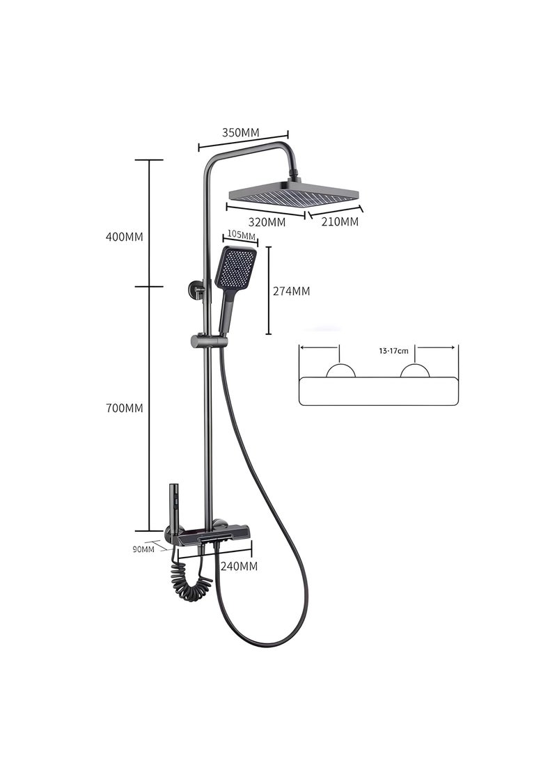 inart InArt Solid Brass Circular Shower Panel Set with Digital Temperature Display 4 Function Thermostatic Shower Set with Hand Shower Overhead Shower Spout and Health Faucet Black  - Image 5
