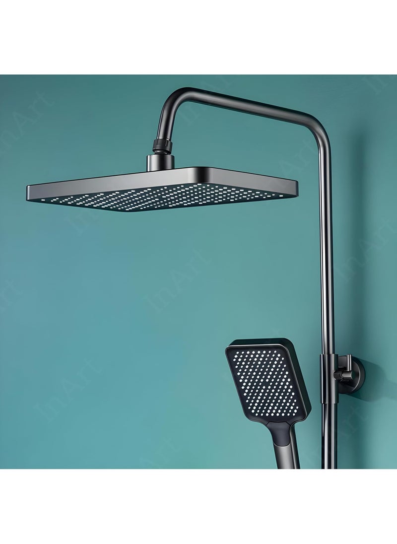 inart InArt Solid Brass Circular Shower Panel Set with Digital Temperature Display 4 Function Thermostatic Shower Set with Hand Shower Overhead Shower Spout and Health Faucet Black  - Image 3