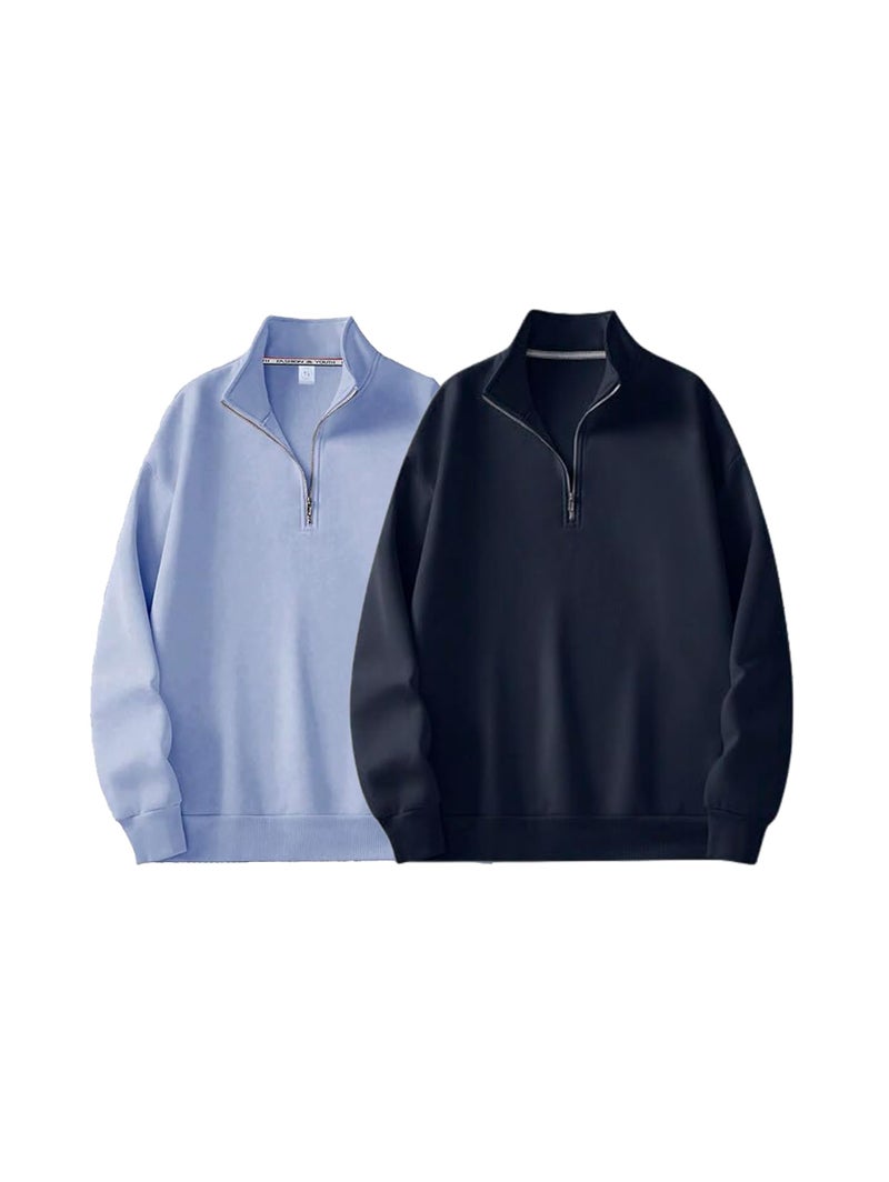 Trillion Half Zipper Solid Sweatshirt for Men (Pack of 2) - Image 1