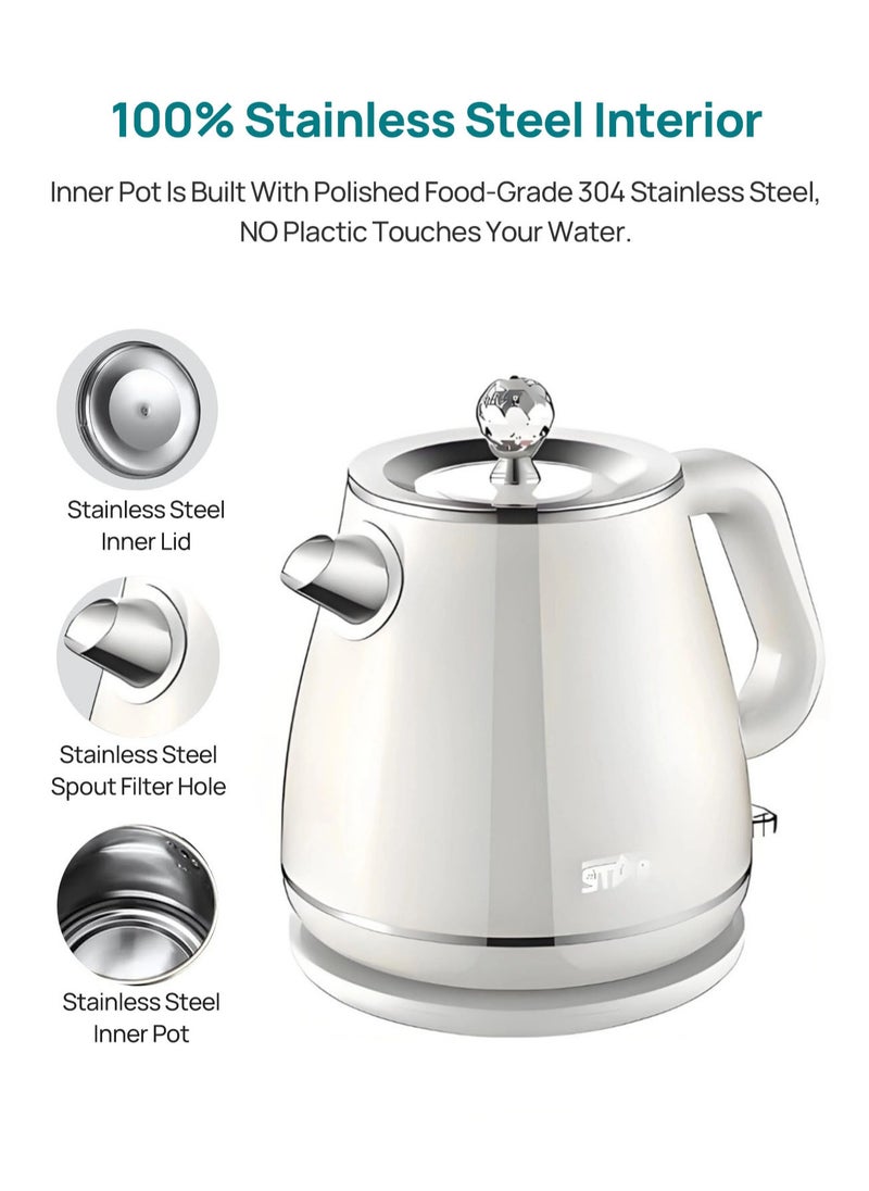 Winning Star Electric Kettle Coffee Pot Tea Pot Double Wall Hot Water Boiler Heater Fast Heating Cool Touch Electric Teapot Automatic Shutoff Dry Boil Protection 1.8L 1600W White  - Image 2