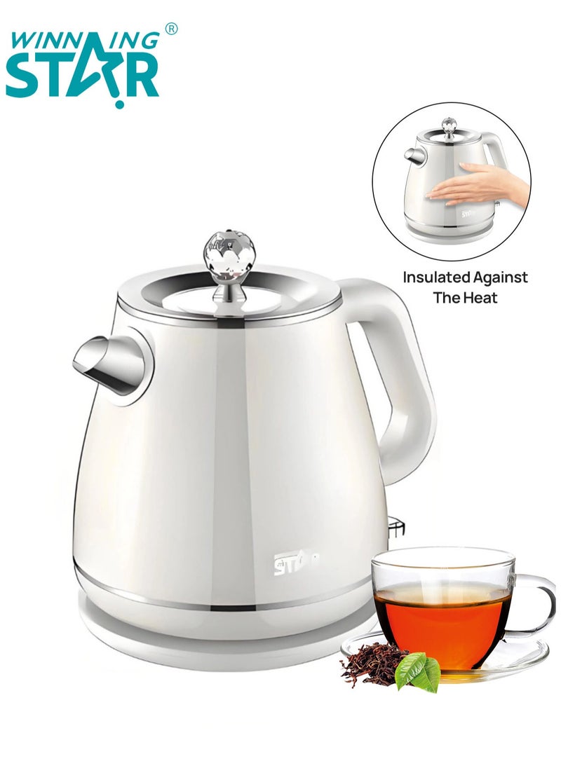 Winning Star Electric Kettle Coffee Pot Tea Pot Double Wall Hot Water Boiler Heater Fast Heating Cool Touch Electric Teapot Automatic Shutoff Dry Boil Protection 1.8L 1600W White  - Image 1
