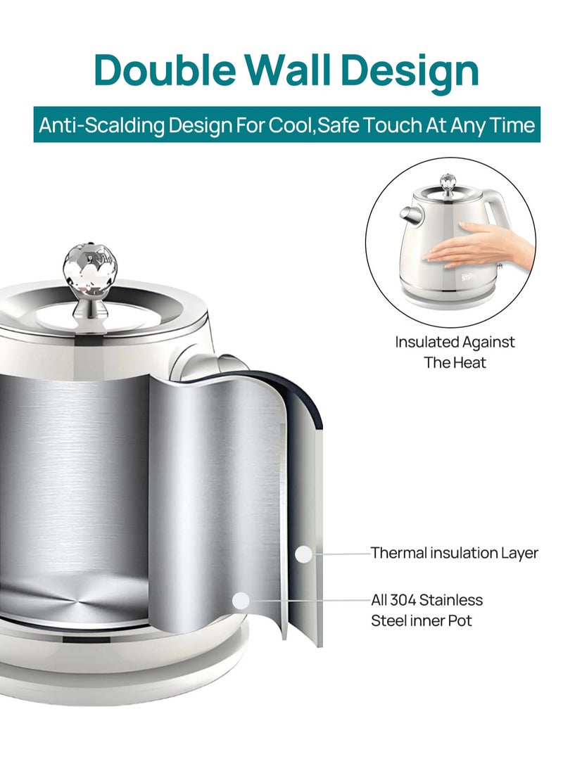 Winning Star Electric Kettle Coffee Pot Tea Pot Double Wall Hot Water Boiler Heater Fast Heating Cool Touch Electric Teapot Automatic Shutoff Dry Boil Protection 1.8L 1600W White  - Image 3