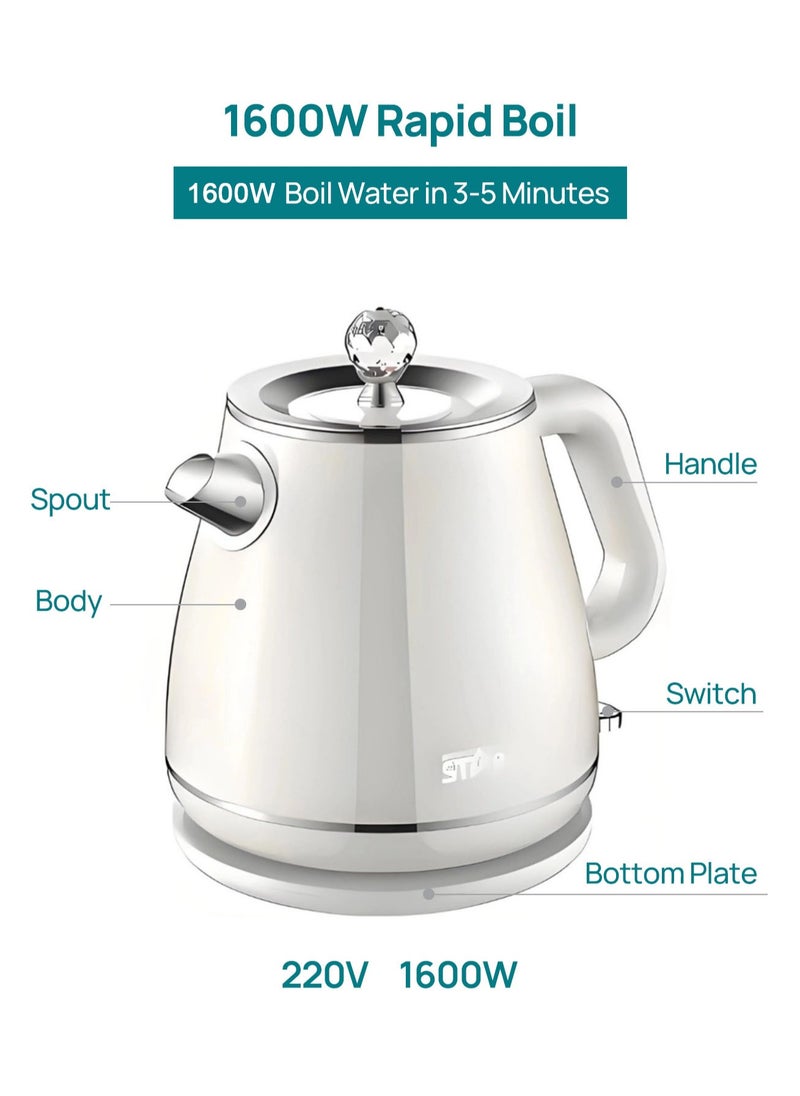 Winning Star Electric Kettle Coffee Pot Tea Pot Double Wall Hot Water Boiler Heater Fast Heating Cool Touch Electric Teapot Automatic Shutoff Dry Boil Protection 1.8L 1600W White  - Image 4