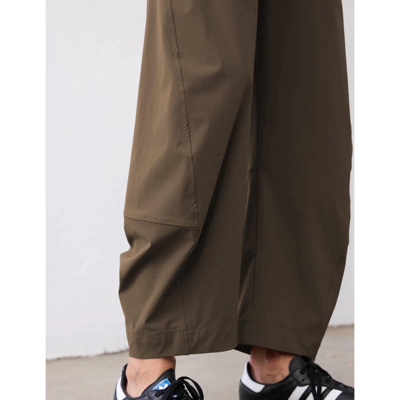 SeeLuNa Women Barrel Travel Pants Elastic Waistband Tapered Leg Baggy Mid Rise Work Trousers Lounge Pant with Pockets(Coffee,L) - Image 4