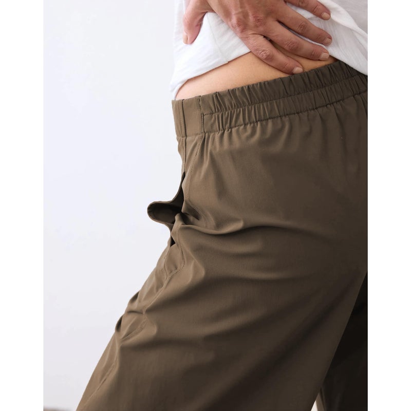 SeeLuNa Women Barrel Travel Pants Elastic Waistband Tapered Leg Baggy Mid Rise Work Trousers Lounge Pant with Pockets(Coffee,L) - Image 5