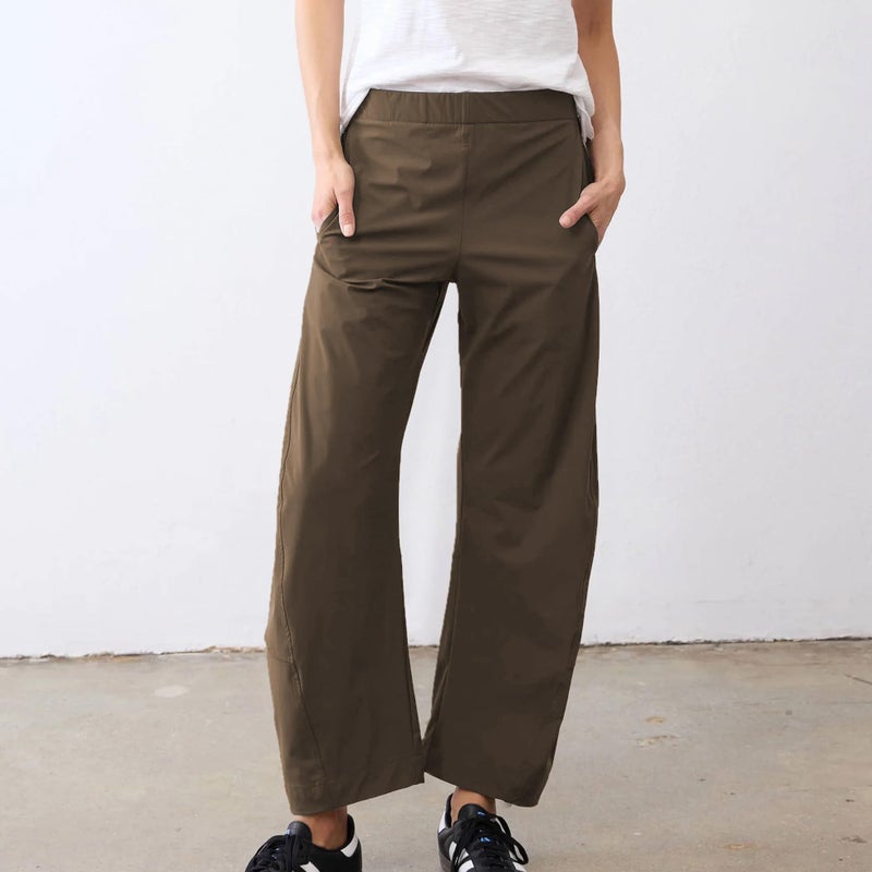 SeeLuNa Women Barrel Travel Pants Elastic Waistband Tapered Leg Baggy Mid Rise Work Trousers Lounge Pant with Pockets(Coffee,L) - Image 3