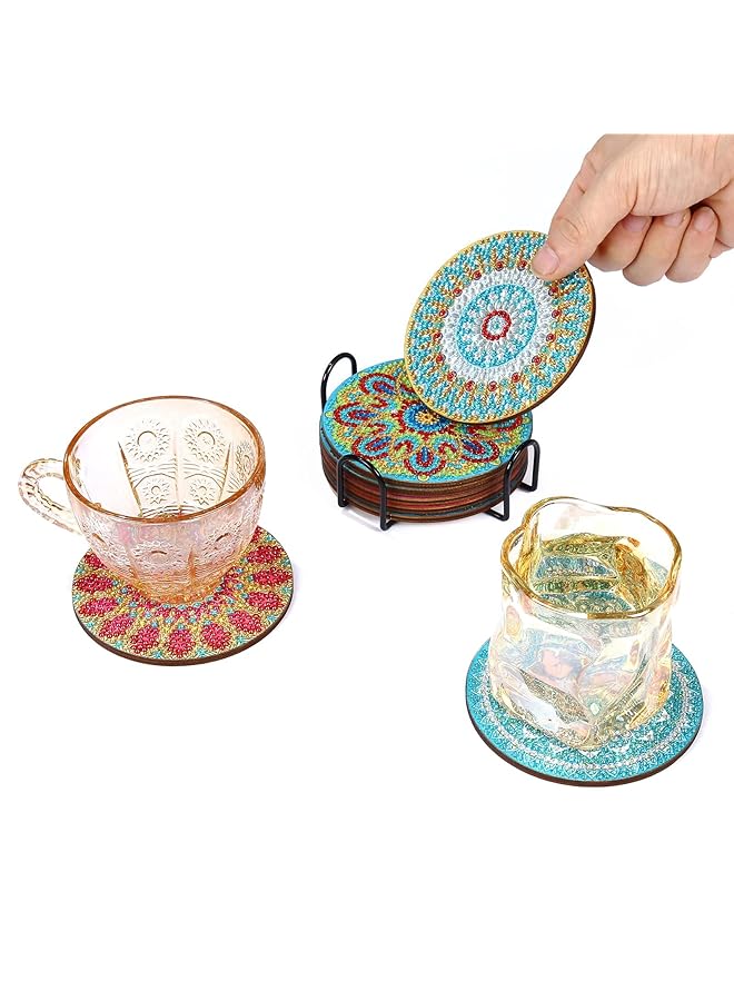 إيروريكس مجموعة من 8 قطع من ماندالا الماسية 5D DIY مع حامل أكواب المشروبات ومفارش الطاولة غير القابلة للانزلاق للأطفال والكبار ومستلزمات ديكور المنزل وتناول الطعام - Image 3