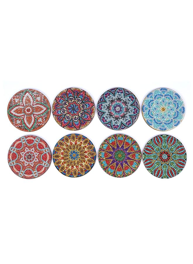 إيروريكس مجموعة من 8 قطع من ماندالا الماسية 5D DIY مع حامل أكواب المشروبات ومفارش الطاولة غير القابلة للانزلاق للأطفال والكبار ومستلزمات ديكور المنزل وتناول الطعام - Image 2