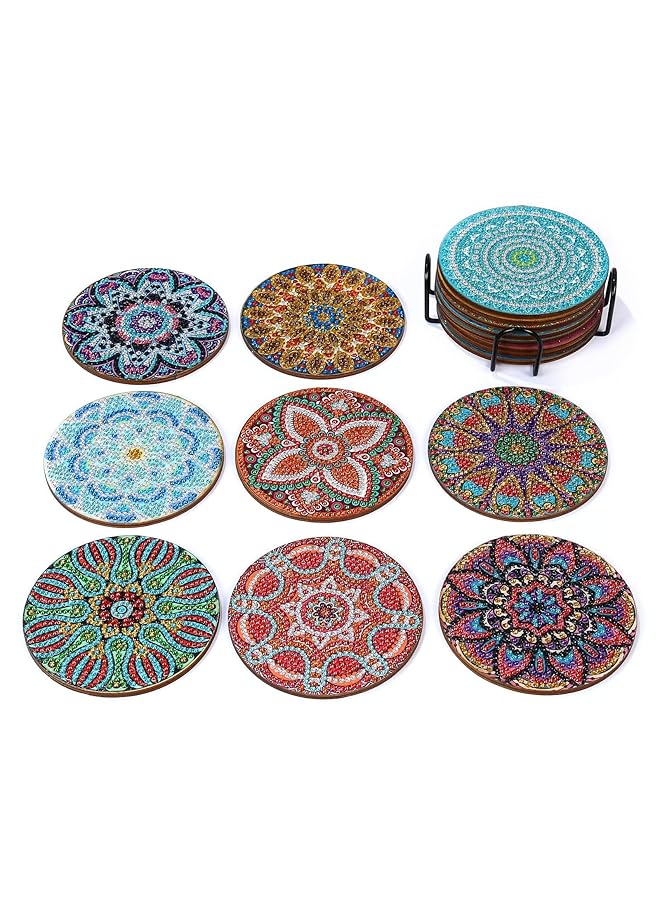 إيروريكس مجموعة من 8 قطع من ماندالا الماسية 5D DIY مع حامل أكواب المشروبات ومفارش الطاولة غير القابلة للانزلاق للأطفال والكبار ومستلزمات ديكور المنزل وتناول الطعام - Image 1