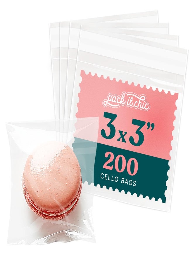 Pack It Chic 3" X 3" Self Sealing Cellophane Bags (200 Pack) - Clear Cookie Bags With Seal for Baked Goods Packaging, Cookie Wrappers, Bakery Packaging, Bake Sale, Candy, Treats, Goodies, Gifts, Party Favors - Image 1