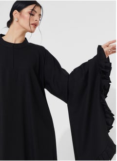 Rosette Abaya Crepe Close abaya with flowing sleeves design  - Image 2