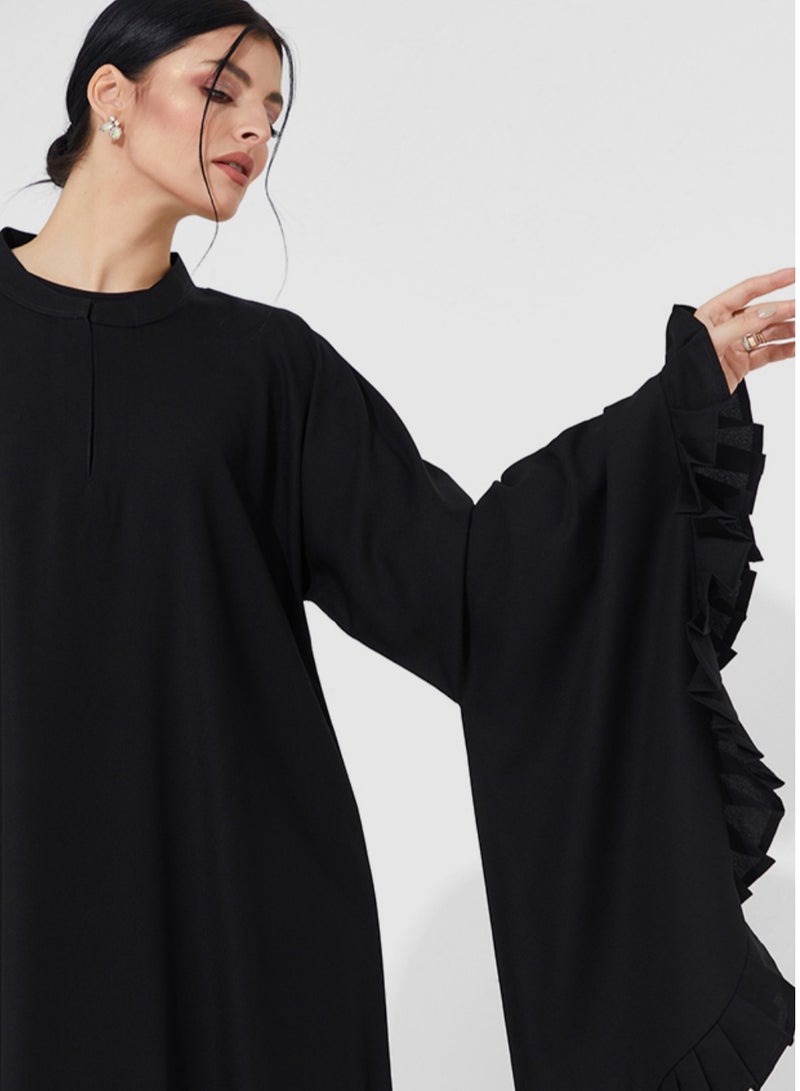 Rosette Abaya Crepe Close abaya with flowing sleeves design  - Image 2