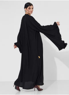 Rosette Abaya Crepe Close abaya with flowing sleeves design  - Image 3