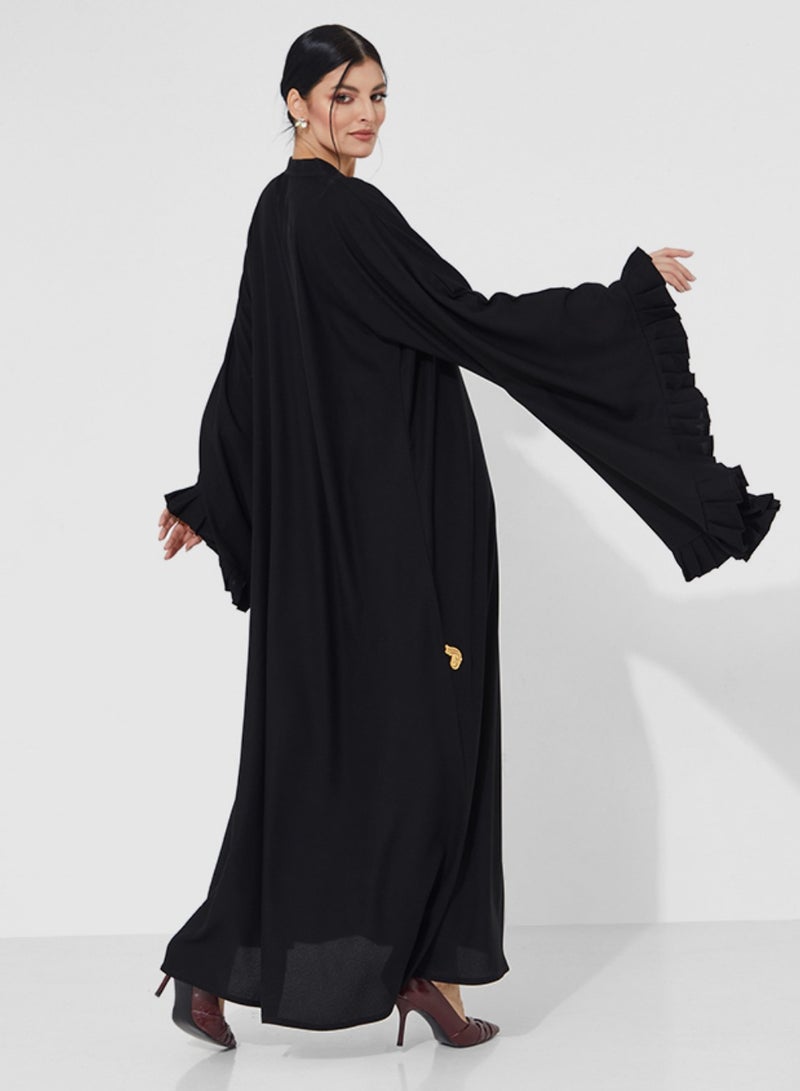 Rosette Abaya Crepe Close abaya with flowing sleeves design  - Image 3