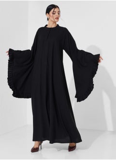 Rosette Abaya Crepe Close abaya with flowing sleeves design  - Image 1