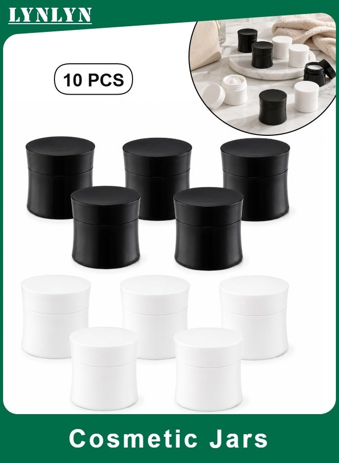 LYNLYN 10 PCS Cosmetic Jars, Empty Cream Containers, 5 Black And 5 White PP Plastic Travel Sample Pots, Reusable Balm Powder Storage Jars - Image 1