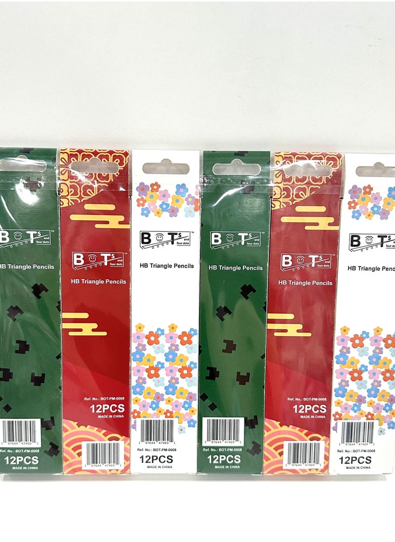 BOTs and four dots 72 HB Triangle Wood Lead Sharpened Pencils (12 Pencils in Pack, 6 Packs) 72 Yellow Wooden Color Pencils. Ref. No.: BOT-PM- 0008., Wood Material, Point Type Fine, Pencil Lead Degree (Hardness) ‎HB with Eraser.  - Image 2