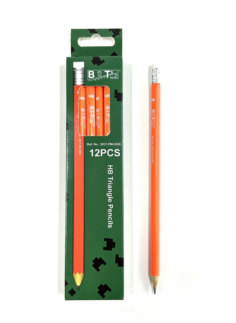 BOTs and four dots 72 HB Triangle Wood Lead Sharpened Pencils (12 Pencils in Pack, 6 Packs) 72 Yellow Wooden Color Pencils. Ref. No.: BOT-PM- 0008., Wood Material, Point Type Fine, Pencil Lead Degree (Hardness) ‎HB with Eraser.  - Image 5