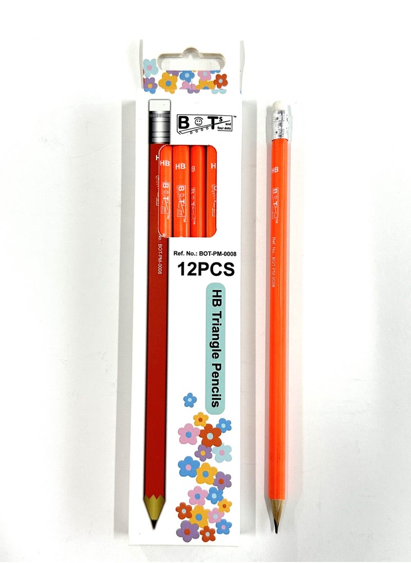 BOTs and four dots - 72 HB Triangle Wood Lead Sharpened Pencils (12 Pencils in Pack, 6 Packs) 72 Yellow Wooden Color Pencils. Ref. No.: BOT-PM- 0008., Wood Material, Point Type Fine, Pencil Lead Degree (Hardness) ‎HB with Eraser. - Image 1