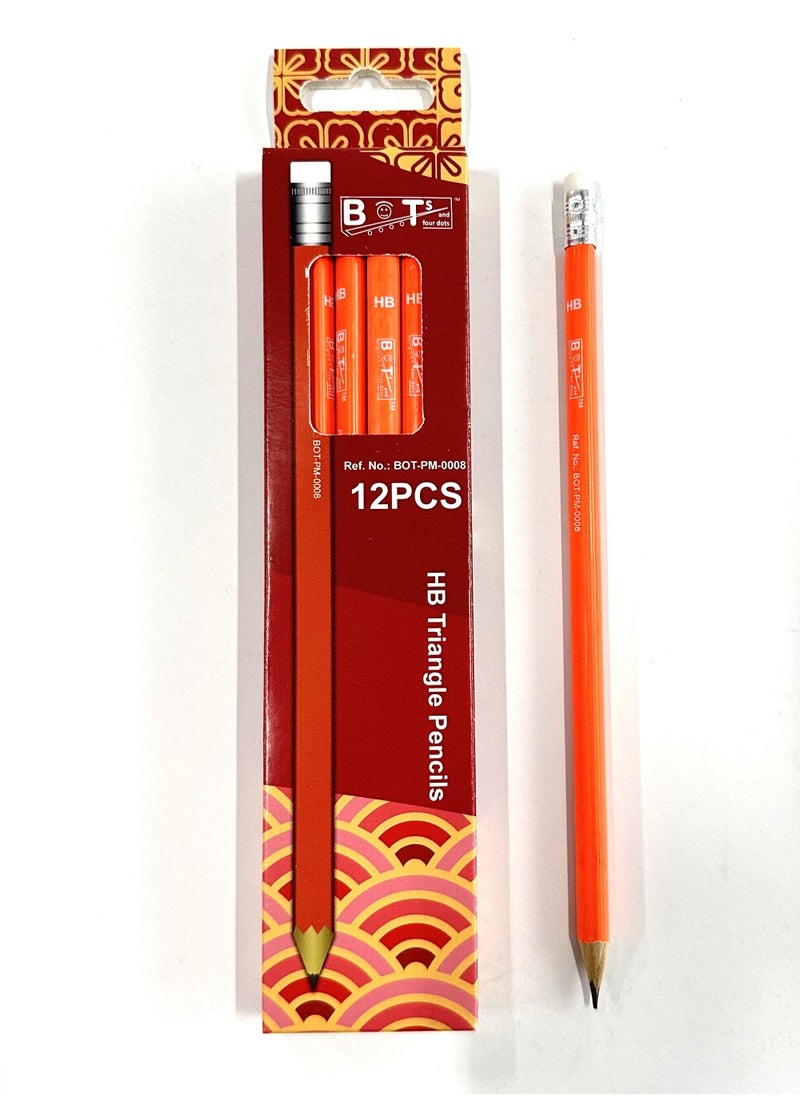 BOTs and four dots - 72 HB Triangle Wood Lead Sharpened Pencils (12 Pencils in Pack, 6 Packs) 72 Yellow Wooden Color Pencils. Ref. No.: BOT-PM- 0008., Wood Material, Point Type Fine, Pencil Lead Degree (Hardness) ‎HB with Eraser. - Image 1