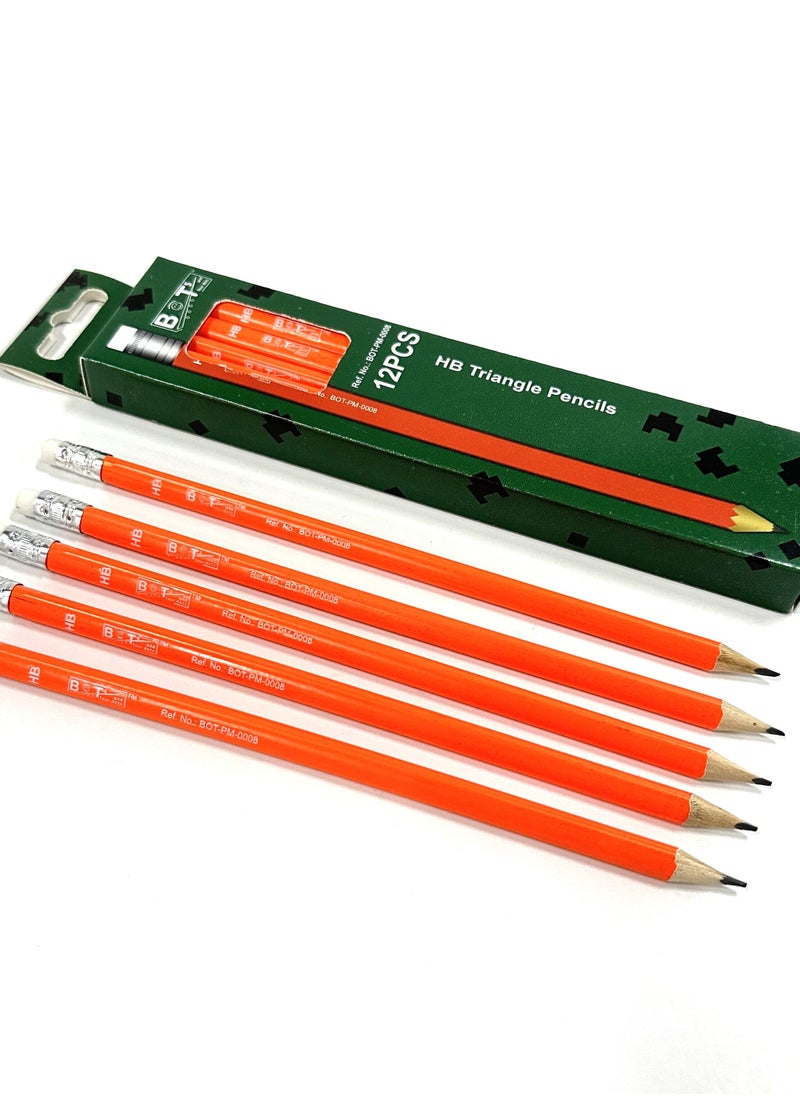 BOTs and four dots - 72 HB Triangle Wood Lead Sharpened Pencils (12 Pencils in Pack, 6 Packs) 72 Yellow Wooden Color Pencils. Ref. No.: BOT-PM- 0008., Wood Material, Point Type Fine, Pencil Lead Degree (Hardness) ‎HB with Eraser. - Image 1