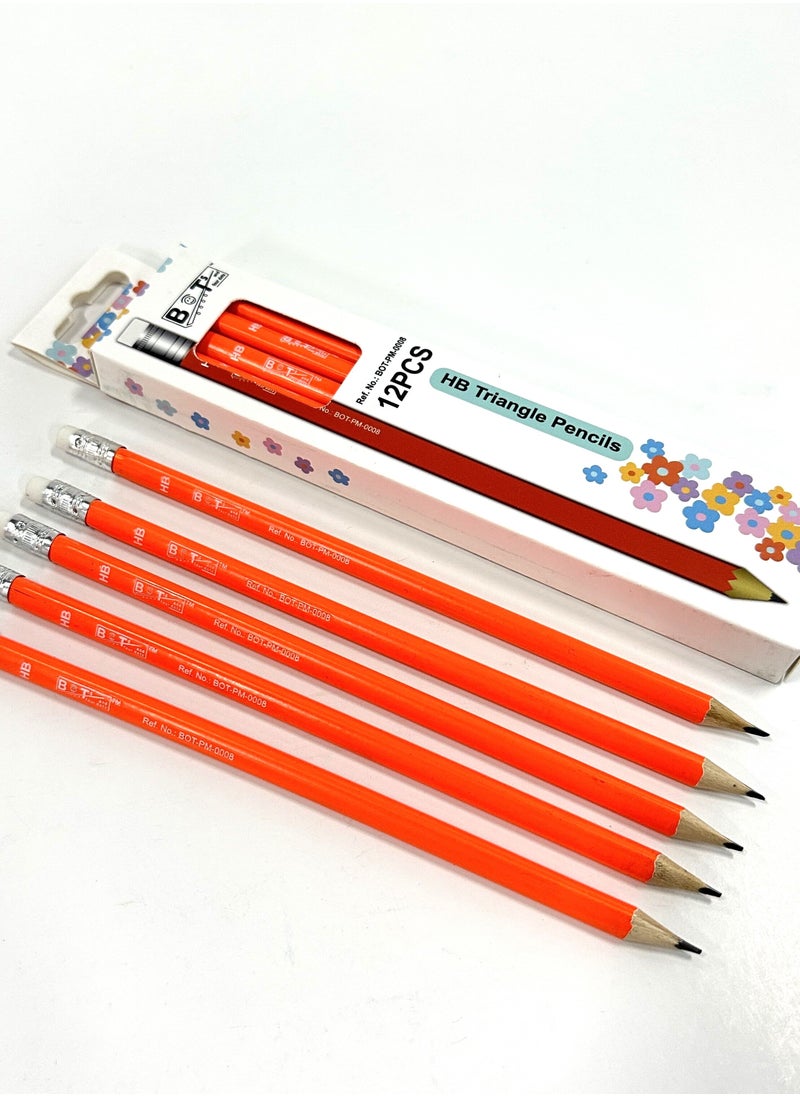 BOTs and four dots - 72 HB Triangle Wood Lead Sharpened Pencils (12 Pencils in Pack, 6 Packs) 72 Yellow Wooden Color Pencils. Ref. No.: BOT-PM- 0008., Wood Material, Point Type Fine, Pencil Lead Degree (Hardness) ‎HB with Eraser. - Image 1