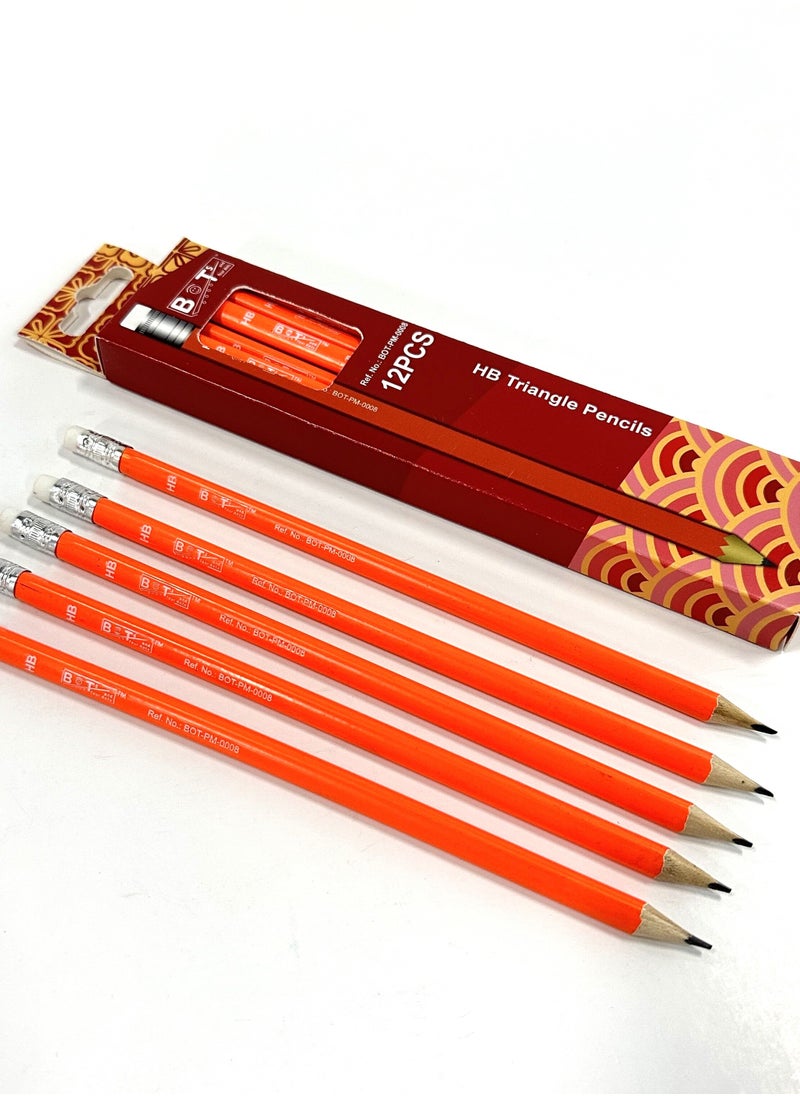 BOTs and four dots - 72 HB Triangle Wood Lead Sharpened Pencils (12 Pencils in Pack, 6 Packs) 72 Yellow Wooden Color Pencils. Ref. No.: BOT-PM- 0008., Wood Material, Point Type Fine, Pencil Lead Degree (Hardness) ‎HB with Eraser. - Image 1