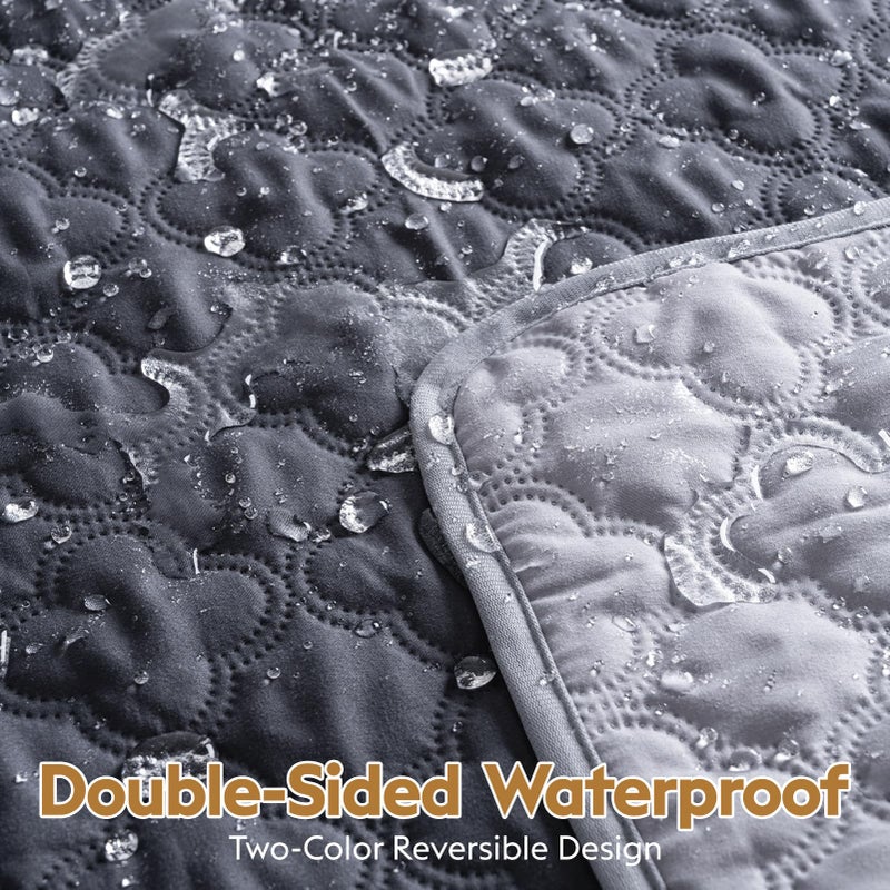 FunFurry Waterproof Dog Blanket, Couch Cover for Dogs Washable, Reversible Dog Bed Cover.(Darkï¼†Light Grey, 82 X 102 Inch - 1 Pack) - Image 2