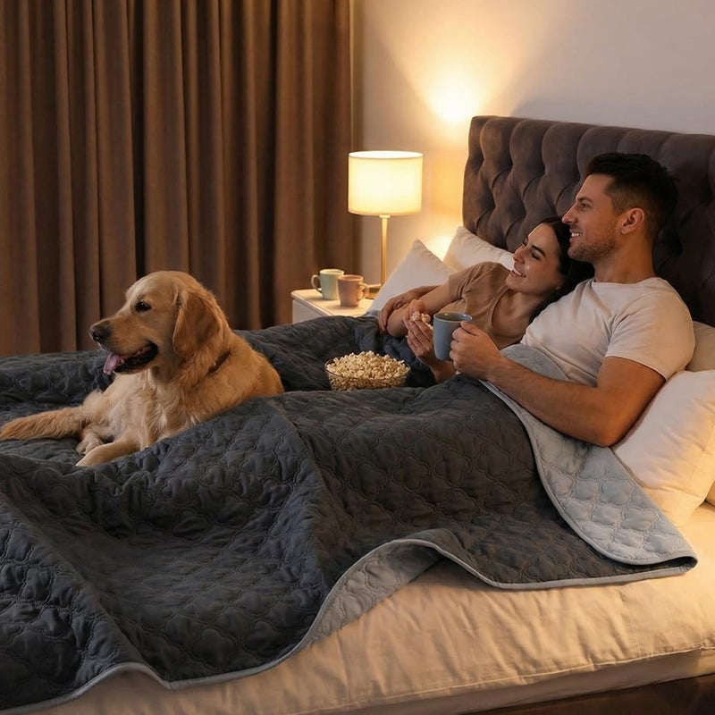 FunFurry Waterproof Dog Blanket, Couch Cover for Dogs Washable, Reversible Dog Bed Cover.(Darkï¼†Light Grey, 82 X 102 Inch - 1 Pack) - Image 3