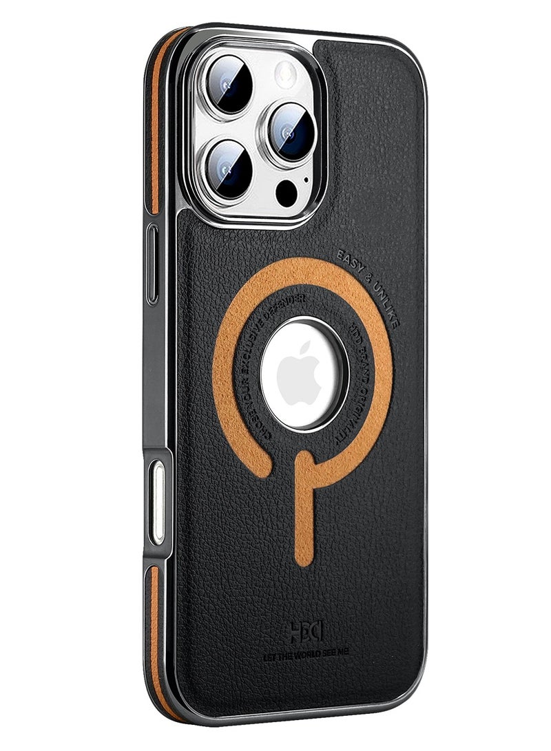 Hdd Luxury Leather Case Compatible with MagSafe For iPhone 13/14 (Black/Brown)