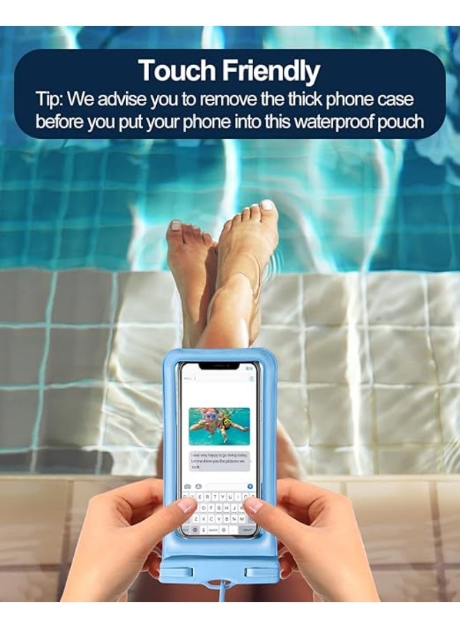 glassology Waterproof Phone Pouch (2 Pack) – Blue, IPX8 Certified 30M, Universal Fit up to 7.2", Touch-Friendly, Floating Design, Secure Lock Seal - Image 4