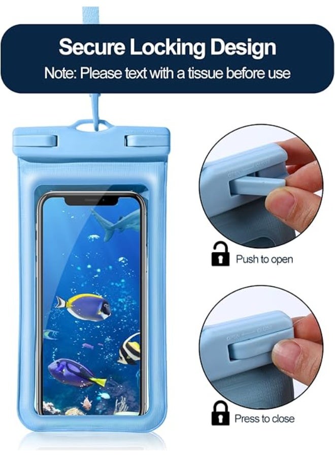 glassology Waterproof Phone Pouch (2 Pack) – Blue, IPX8 Certified 30M, Universal Fit up to 7.2", Touch-Friendly, Floating Design, Secure Lock Seal - Image 3