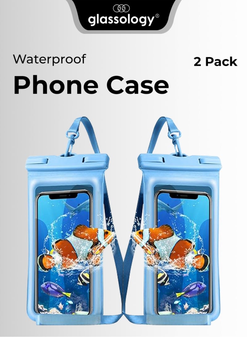 glassology Waterproof Phone Pouch (2 Pack) – Blue, IPX8 Certified 30M, Universal Fit up to 7.2", Touch-Friendly, Floating Design, Secure Lock Seal - Image 1