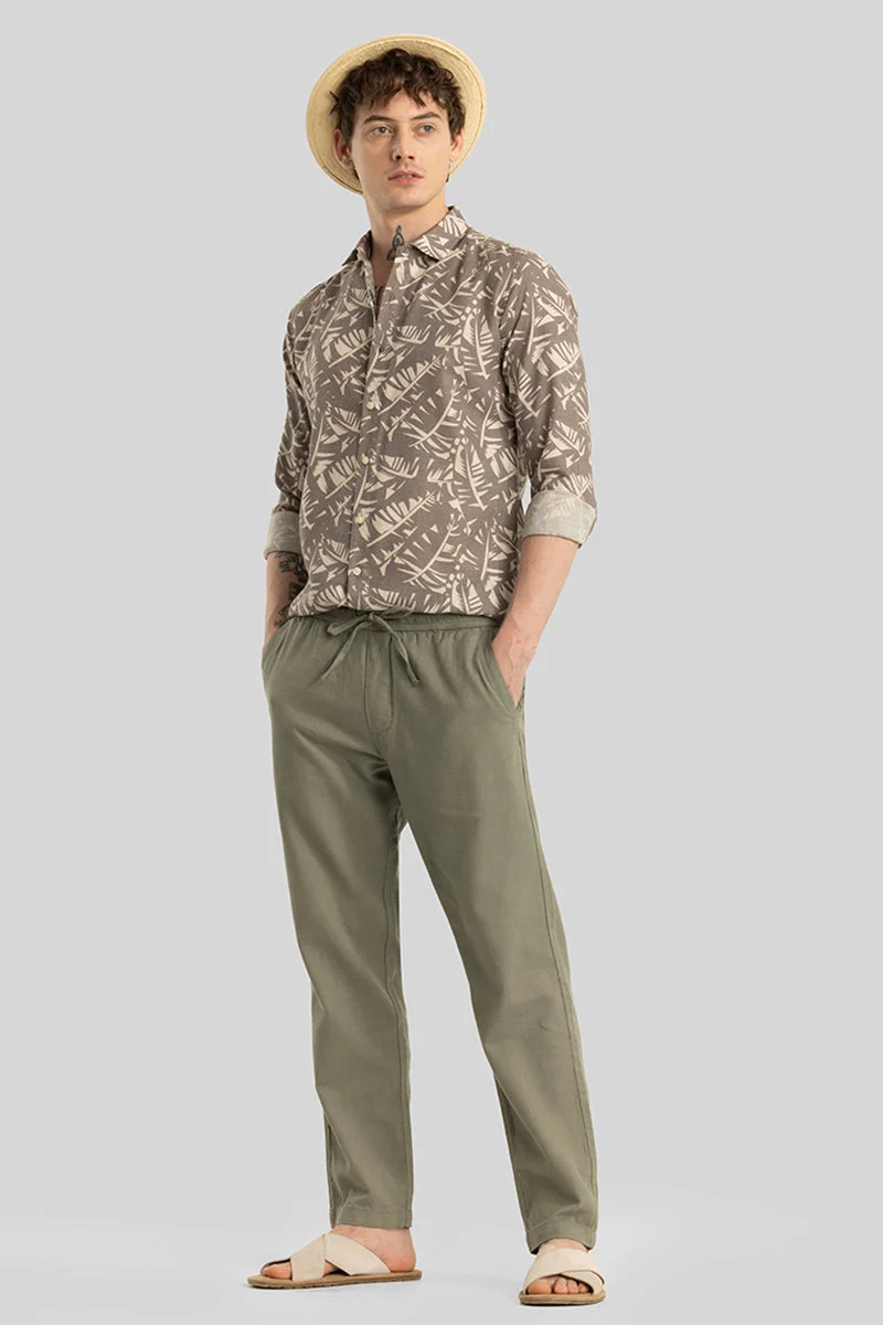 Snitch Green Martino Sage Plain Relaxed Fit Trousers for Men | Best Price UAE