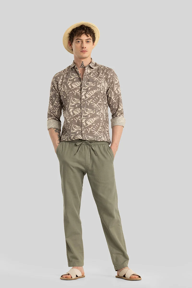 Snitch Green Martino Sage Plain Relaxed Fit Trousers for Men | Best Price UAE