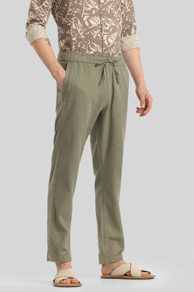 Snitch Green Martino Sage Plain Relaxed Fit Trousers for Men | Best Price UAE