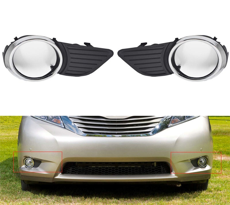 munirater 2-pack Front Bumper Fog Light Cover Grilles Replacement for 2011-2015 Toyota Sienna Base LE XLE Driver and Passenger Side 52040-08010, 52030-08010 - Image 1