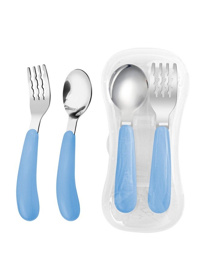 VANRA 2 Pieces Toddler Fork And Spoon Set With Travel Case 188 Stainless Steel Toddler Utensils Kids Silverware Children Flatware Child Cutlery Set For School Lunch Box (Blue) - Image 2