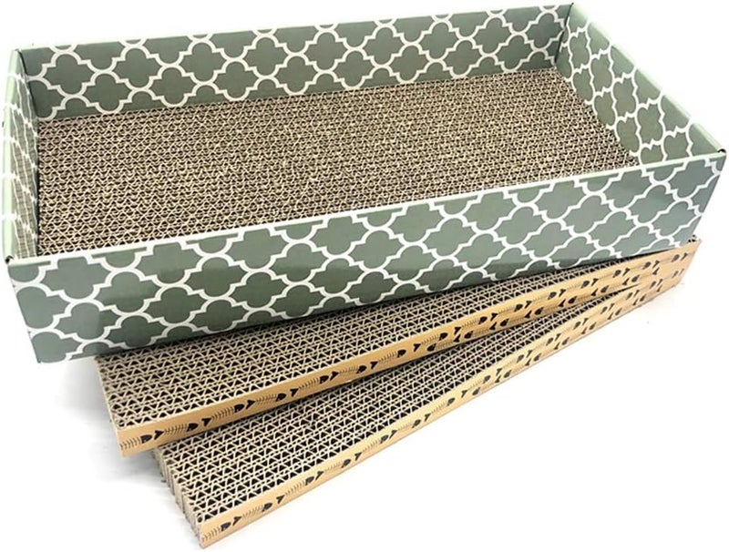 MECOOL Cat Scratcher Cardboard Scratching Pads Scratch Lounge Bed with Catnip 3PCS Reversible Corrugated Cardboard with Scratch Box - Image 1