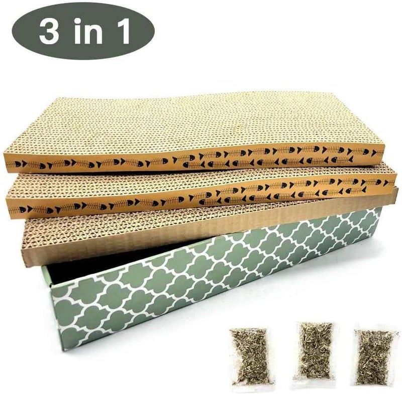 MECOOL Cat Scratcher Cardboard Scratching Pads Scratch Lounge Bed with Catnip 3PCS Reversible Corrugated Cardboard with Scratch Box - Image 4