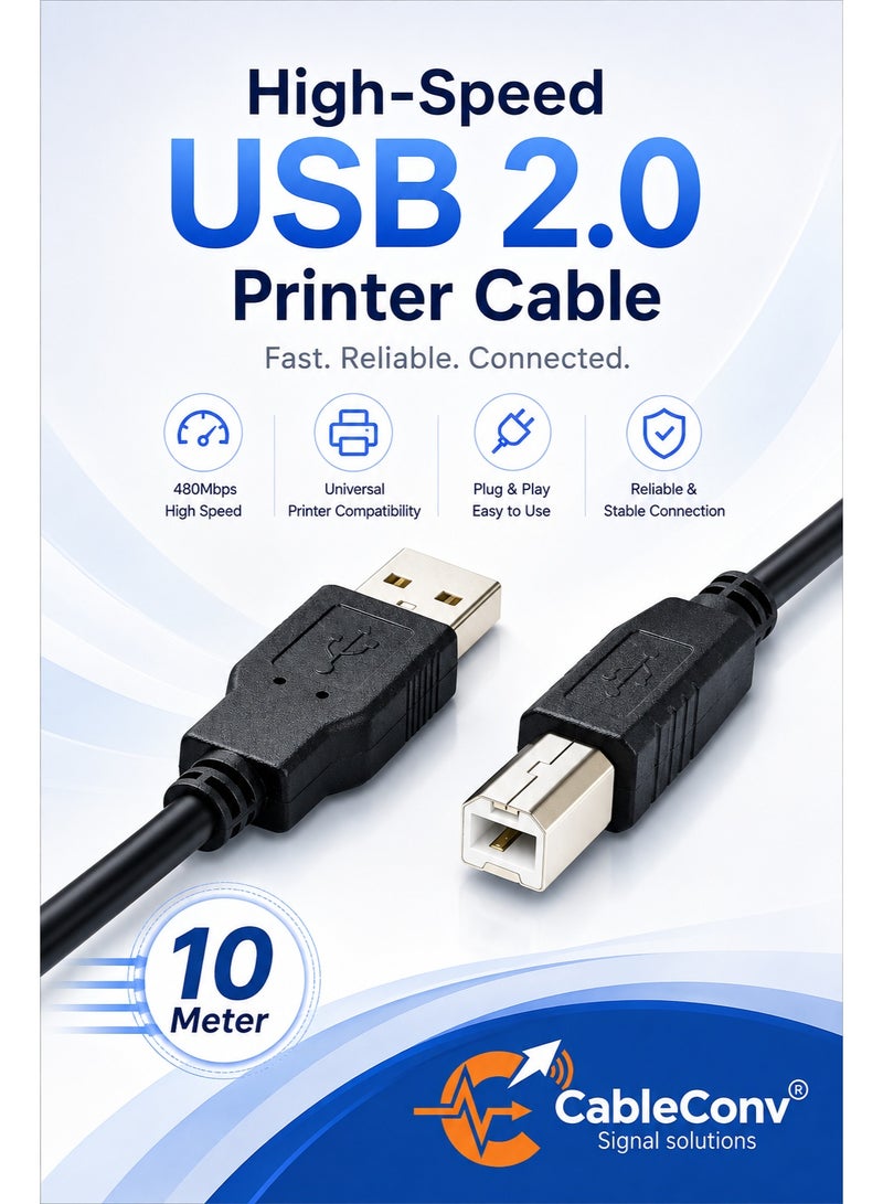 ​كابل كونف كابل طابعة، سلك طابعة USB 2.0 من النوع A ذكر إلى النوع B ذكر، سلك ماسح ضوئي عالي السرعة، متوافق مع HP، Canon، Dell، Epson، Lexmark، Xerox، Samsung وغيرها، أسود - Image 1