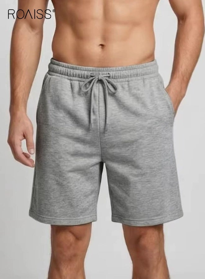 roaiss Men's Solid Color Straight Leg Shorts Fitness Fashion Casual Shorts Four-Way Stretch Men's Beach Shorts Comfortable Loose Fit Drawstring Elastic Waist Beach Shorts Grey - Image 1