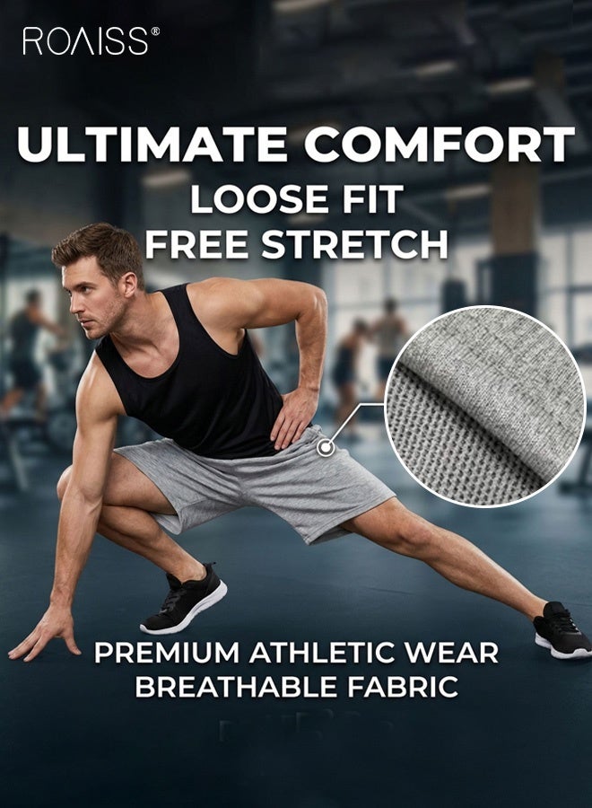 roaiss Men's Solid Color Straight Leg Shorts Fitness Fashion Casual Shorts Four-Way Stretch Men's Beach Shorts Comfortable Loose Fit Drawstring Elastic Waist Beach Shorts Grey - Image 4