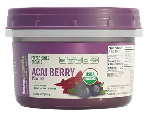BareOrganics Acai Berry Powder Superfood Powder Organic Dietary Supplement 4 Ounces