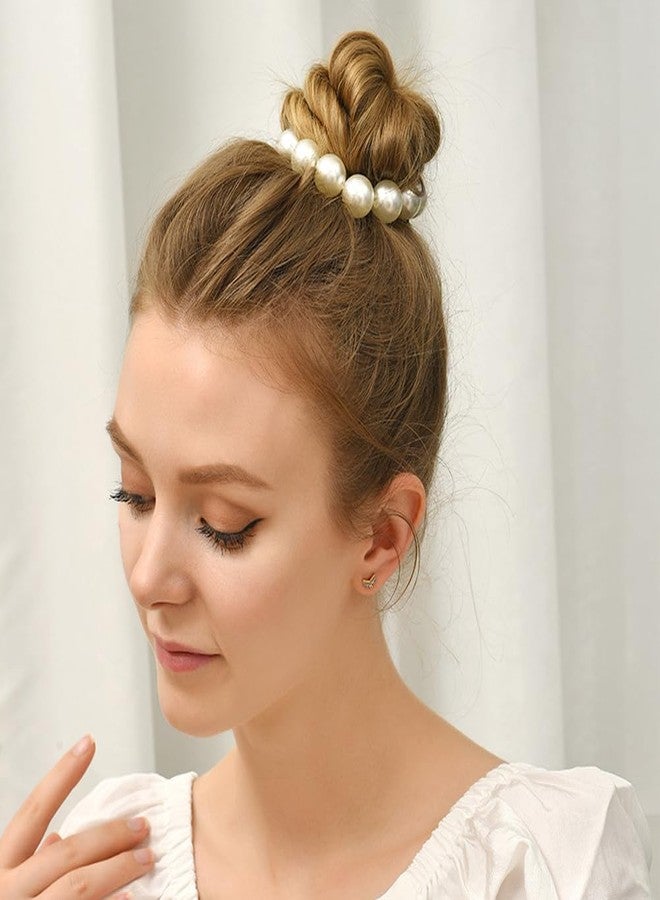 Aswewamt 6 Pcs Pearls Elastic Hair Tie Scrunchies Elegant Pearl Ponytails Holder Bracelet Hair Ties Decorative Hair Ropes White Pearl Hair Band Accessories for Women Girls - Image 4
