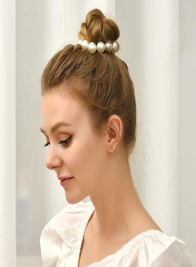 Aswewamt 6 Pcs Pearls Elastic Hair Tie Scrunchies Elegant Pearl Ponytails Holder Bracelet Hair Ties Decorative Hair Ropes White Pearl Hair Band Accessories for Women Girls - Image 5