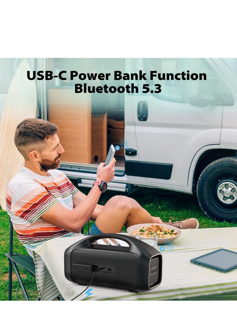 تريبيت Tribit StormBox Blast Sound Box, Portable Outdoor Bluetooth Speaker 90W Loud Stereo Sound with XBass LED Light Show, Bluetooth 5.3, Waterproof IPX7, TWS, 30 Hours Playtime - Image 4