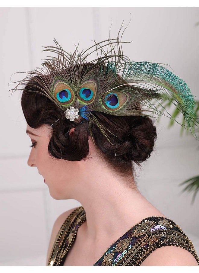 Aimimier - 1920S Flapper Peacock Feather Hair Clip Great Gatsby Headpiece Prom Party Festival Roaring 20S Accessories For Women And Girls - Image 1